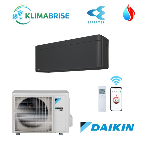 Daikin Stylish FTXA20CB + RXA20A8 Wandgerät Klimaanlage Set 2,0 kW R32 Schwarz